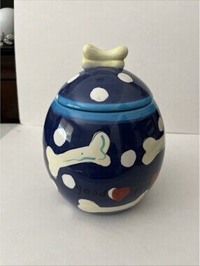 Hausenware Dog Treat Biscuit Bone Canister Cookie Jar Hand Painted Ceramic